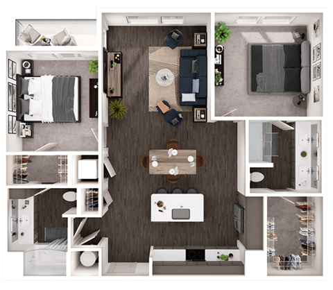 Floor plan for 2 beds, 2 baths, 1166 sqft